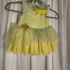 Disney princess Tiana Sparkling Yellow and Gold Kids Dance Costume with headband